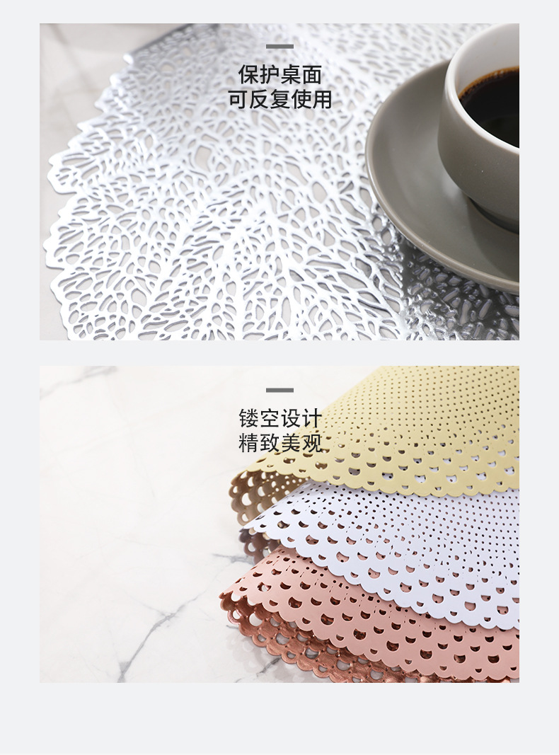 Ningxin Light Luxury Christmas rectangular PVC gilded hollowed-out placemats, anti-slip and heat-insulating MATS, restaurant and hotel table MATS and coasters pic 9