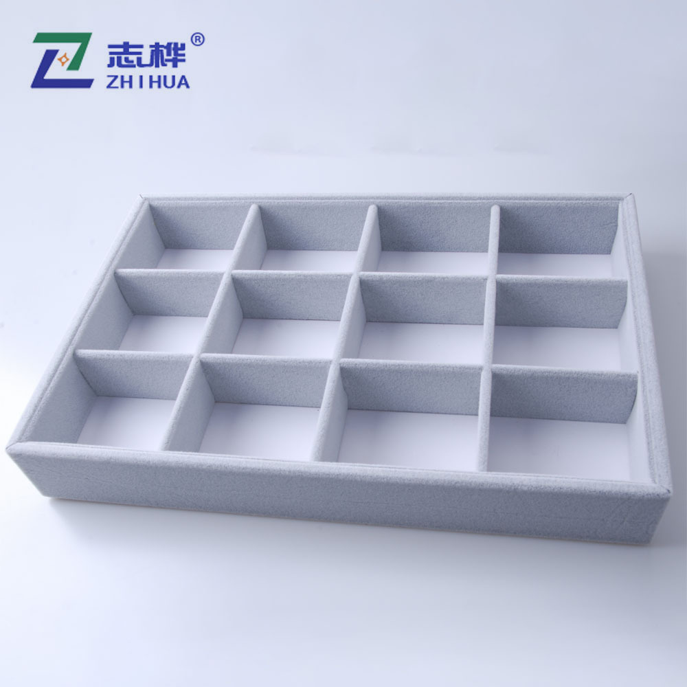 In stock: Grey plush 12-compartment velvet pillow core display box, bracelet, watch and bracelet packaging box pic 11