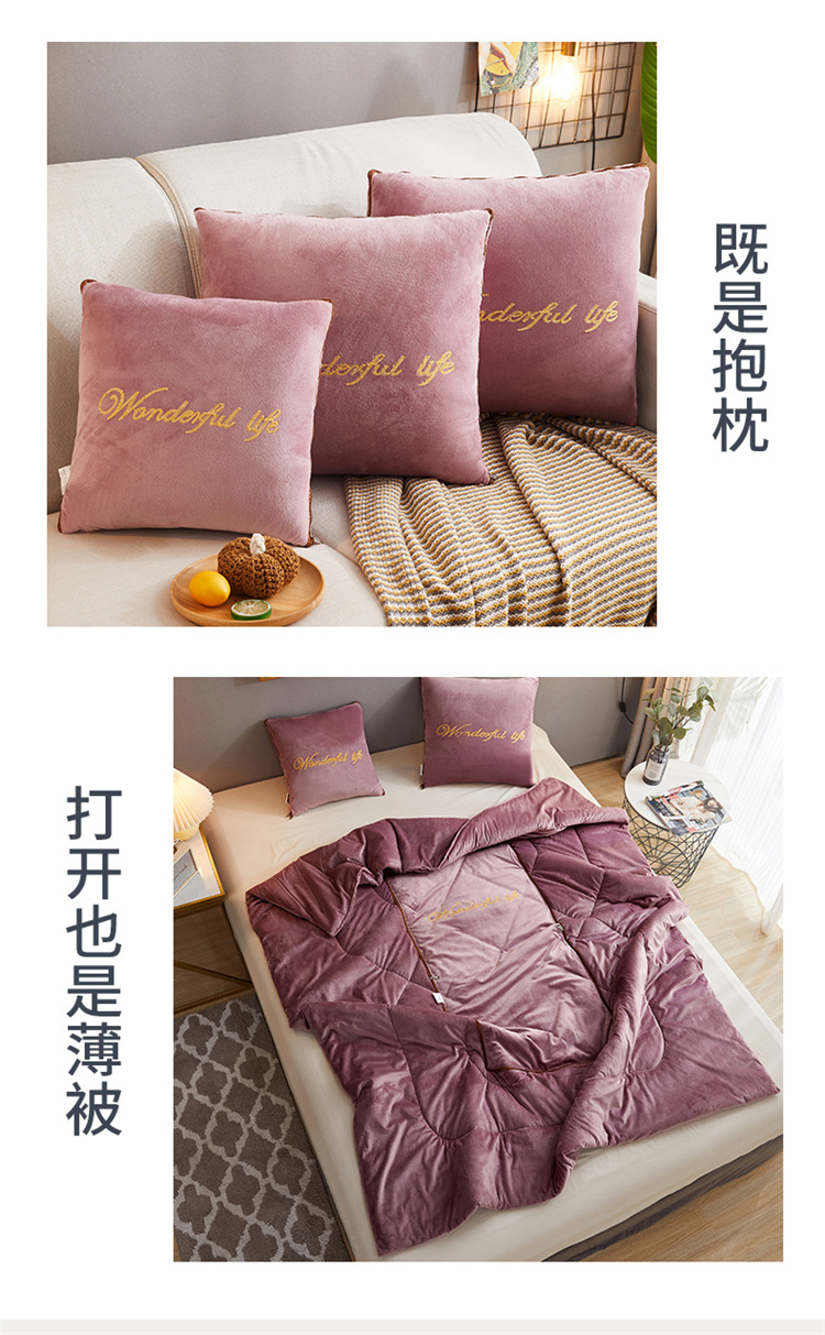 厂家批发冬季加厚抱枕被子两用水晶绒毯靠垫沙发午睡枕头定制LOGo详情12