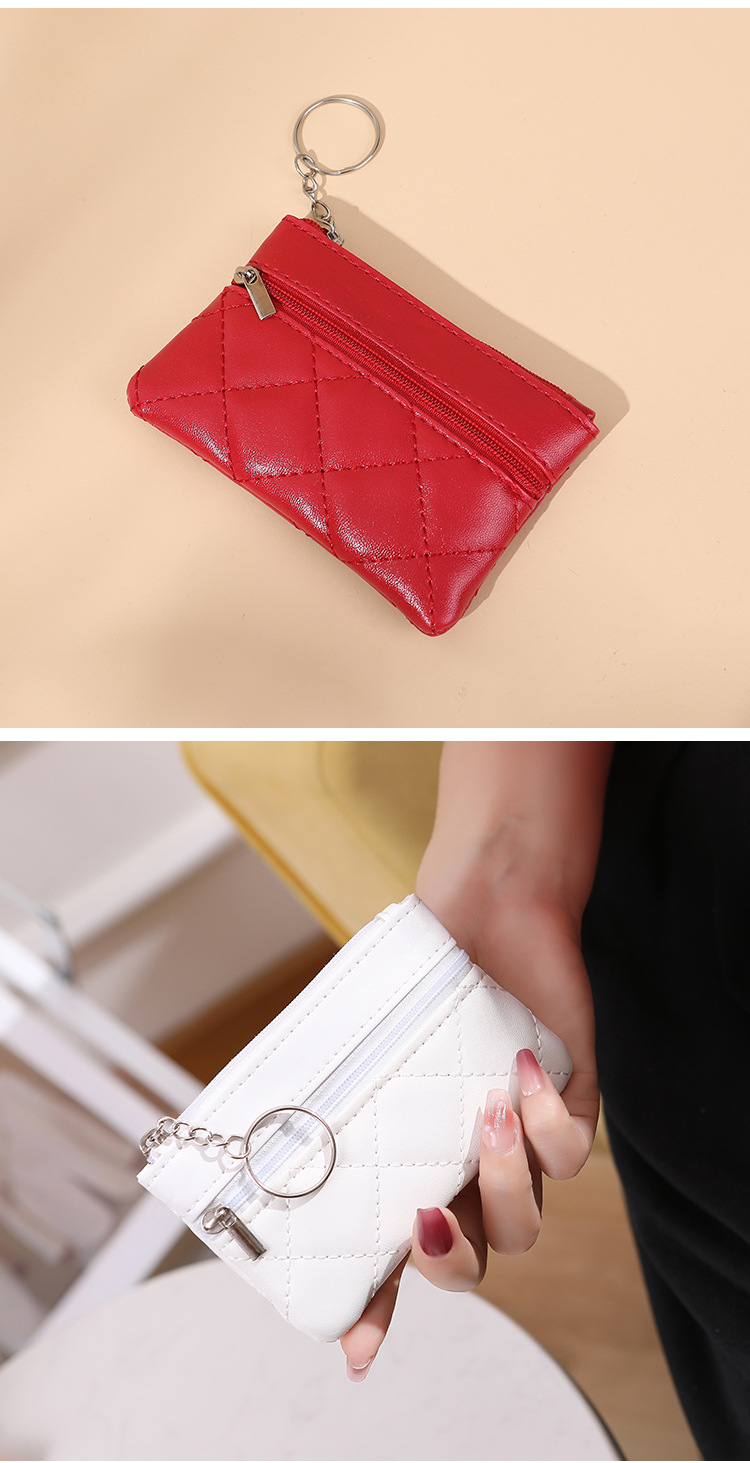 新款钱包女双层短款手拿包时尚菱格绣线卡片钥匙包迷你零钱包潮详情9