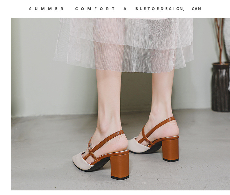 外贸包头凉鞋女夏新款尖头网红高跟鞋时尚后空粗跟时尚配裙子单鞋详情11