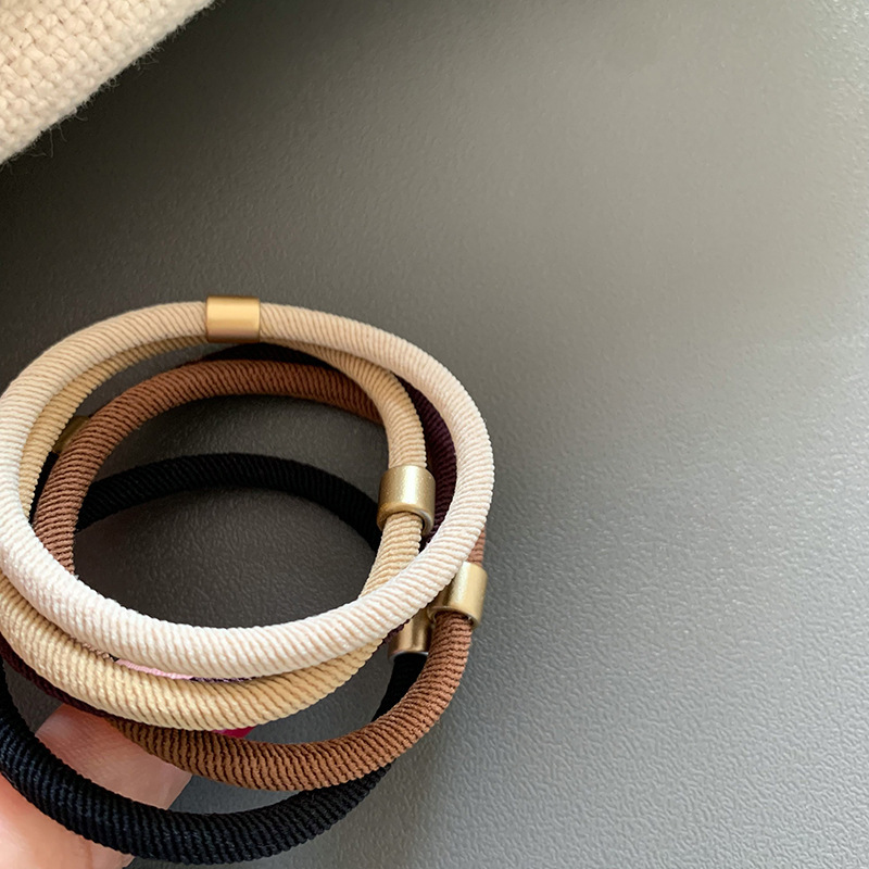 韩系耐用粗款螺纹金扣皮筋日常基础发圈扎头发马尾打底发绳头绳详情6