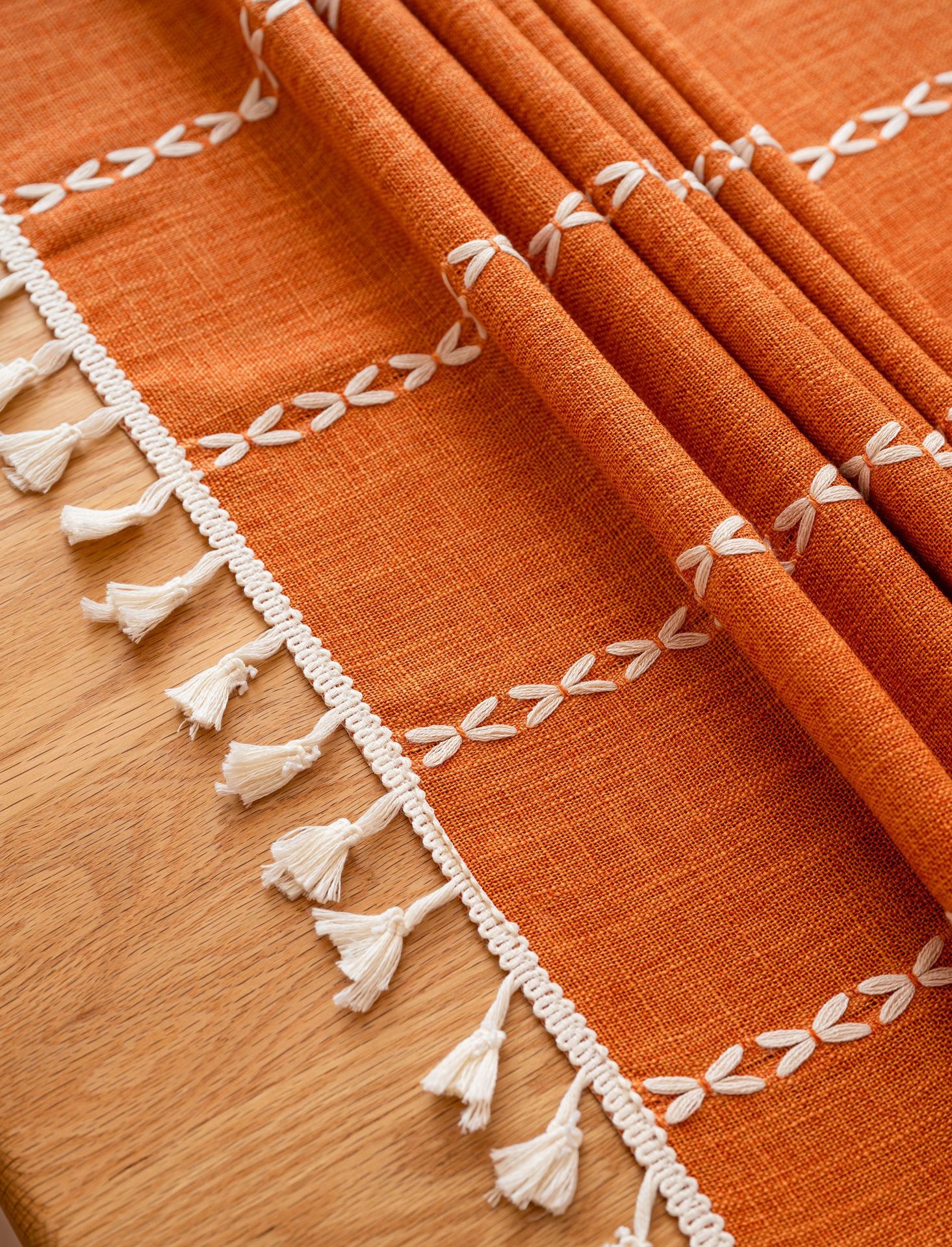 Cross-border three-dimensional embroidered striped tablecloth, popular black solid color, white cotton and linen tablecloth cover, fabric outdoor party pic 39