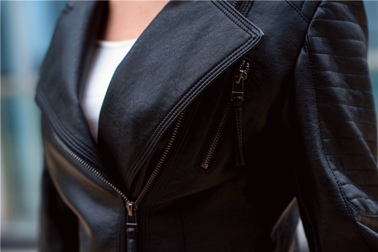 韩版新款莫文蔚明星同款机车PU皮衣女装上衣皮夹克短款修身显瘦黑详情11