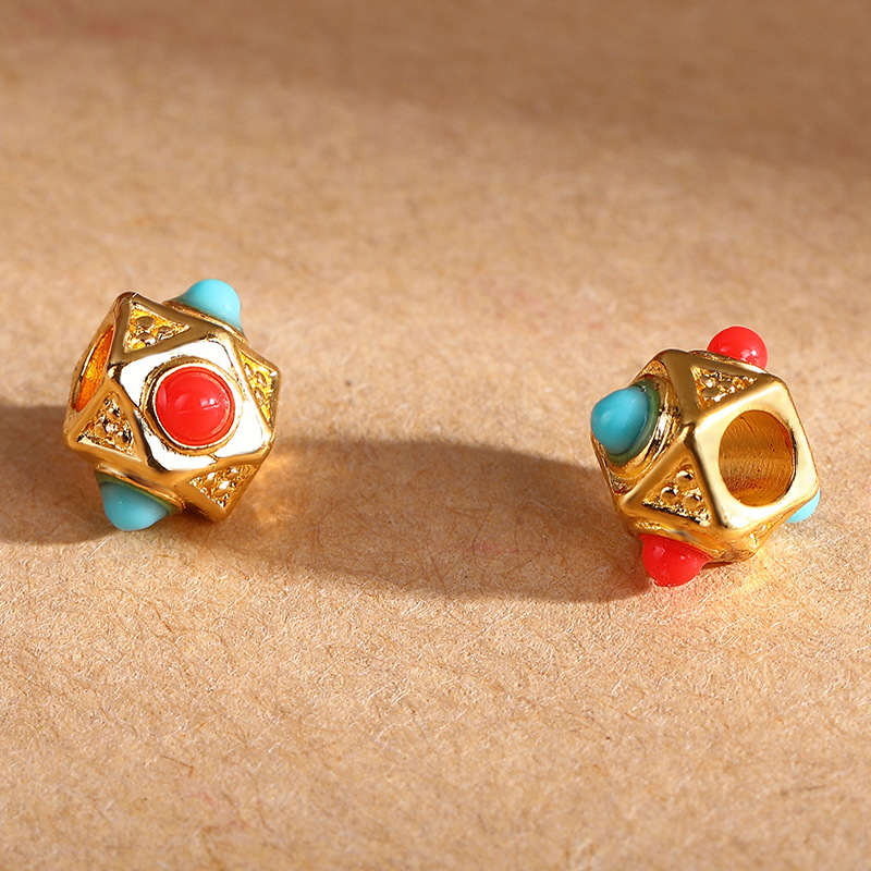 diy sand gold bracelet accessories: Dragonfly eye, green pine and red, inlaid with through-hole back cloud beads, string necklace, Buddhist beads pic 3