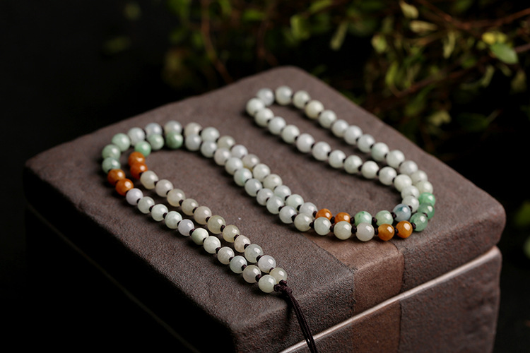Natural multi-color jadeite A-grade round beads 5.5mm woven necklace rope, multi-color round bead pendant hanging rope, jadeite bead chain pic 7