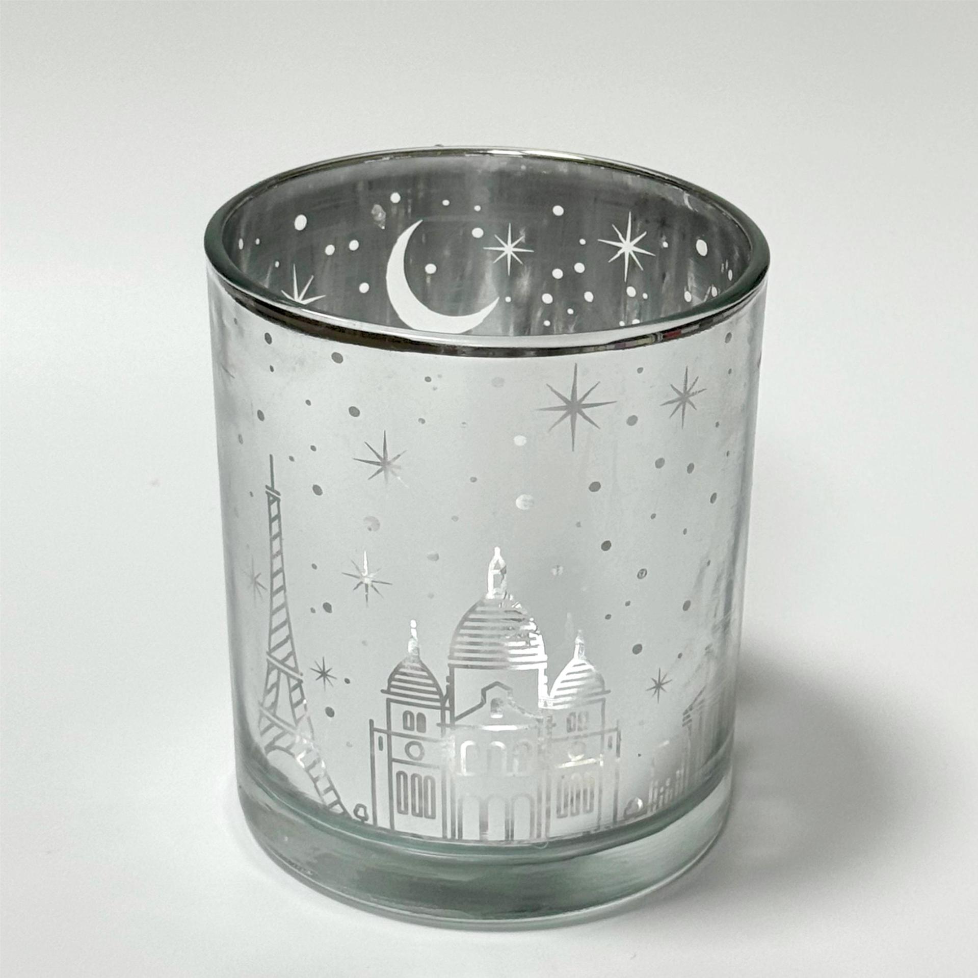城市星空街景蜡烛玻璃杯烛台空杯电镀激光镂空LED光感香薰蜡烛杯详情10