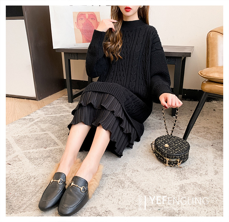 Knee-length woolen dress for women, with a loose and laid-back style of patchwork and twisted patterns, is a new thick knitted dress for autumn and winter 2020 pic 5