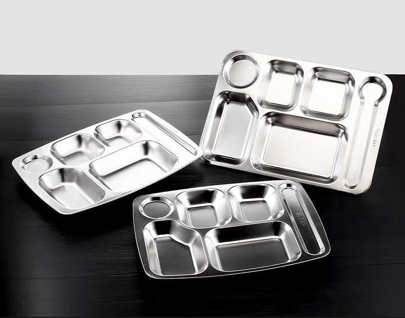 Wholesale 304 stainless steel fast food plates, square compartments for student canteens, student meal plates with customizable logos pic 11