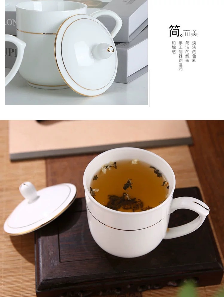 Hotel and guesthouse mugs, office and guest room ceramic pure white tea cups with LIDS, drinking cups printed with logos pic 10