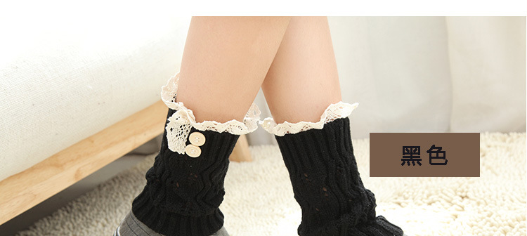 Korean knitted warm leg guards for autumn and winter, sweet solid color lace cutout leg covers, loose button ankle boot covers pic 35