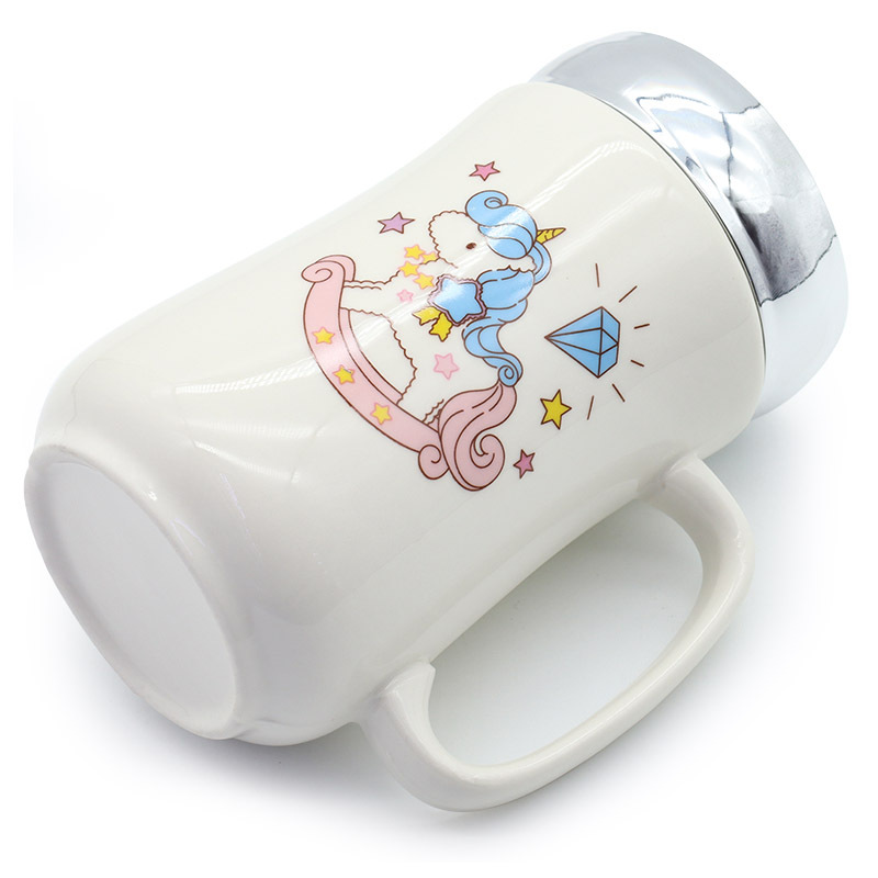 Unicorn Mirror cup lid, slim waist cup, Ceramic cup, mug, 450ml water cup, home, office, personal, business activity gift pic 8