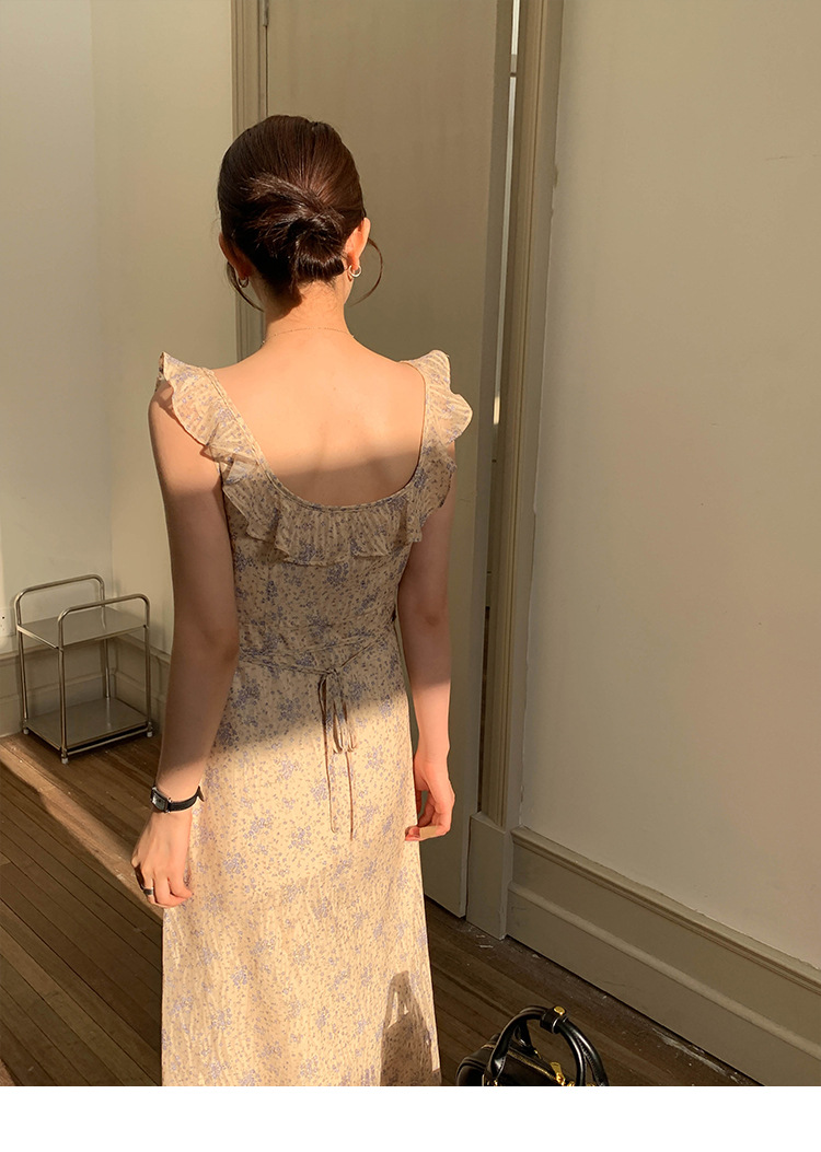 MOXI十三行女装法式连衣裙女2024夏季新款方领碎花长裙高级感裙子详情20