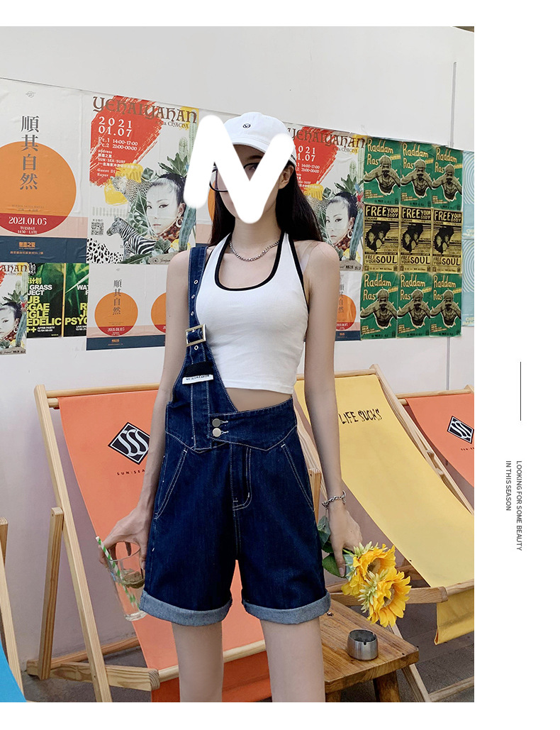Summer retro salt single-shoulder overalls for women 2021 new style fashionable and youthful thin denim shorts, Korean style loose pic 16