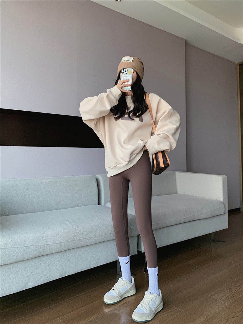 Nude shark pants for women, autumn Barbie pants, coffee-colored high-waisted, belt-cinching and hip-lifting yoga base tights pic 23