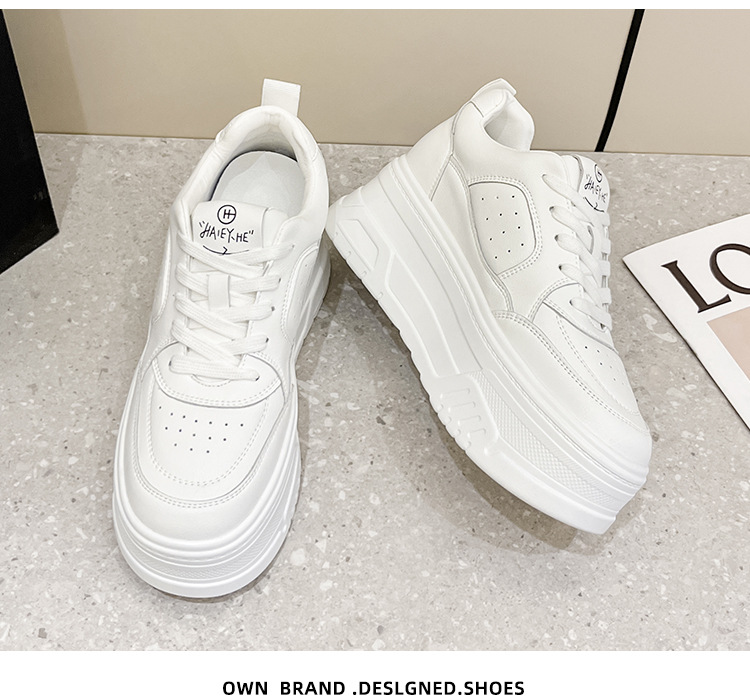 2023 New round toe thick-soled insole height-increasing genuine leather spring and summer white sneakers for women, versatile sports and casual shoes pic 22