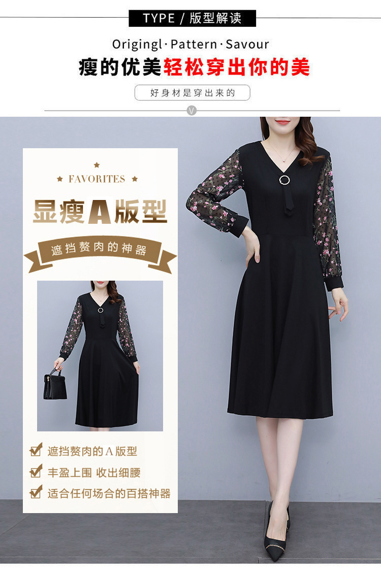 Chiffon dress for women 2022 Spring and Autumn New Style, a mid-length Korean-style waist-cinching and slimming dress with floral patchwork pic 2