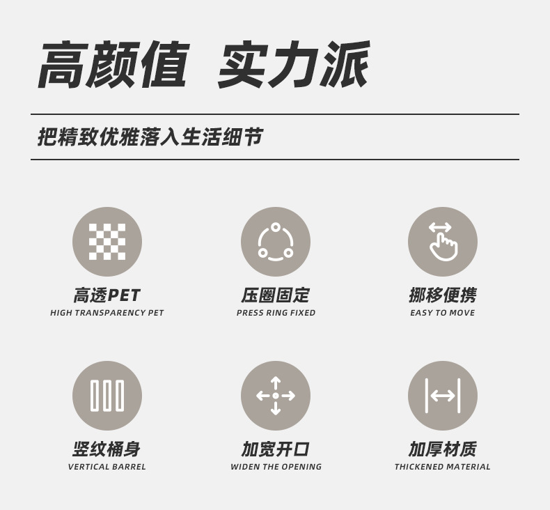 透明垃圾桶家用厨房厕所卫生间大容量卧室客厅办公室带压圈纸篓详情3