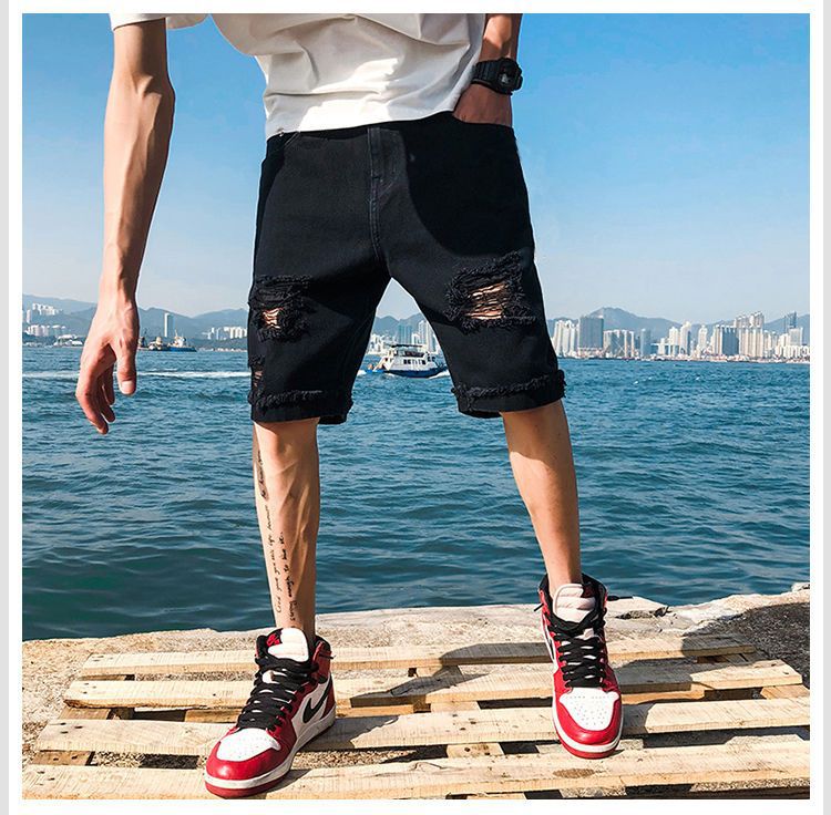 夏季破洞牛仔短裤男学生韩版五分裤子潮流宽松乞丐休闲薄款中裤详情7