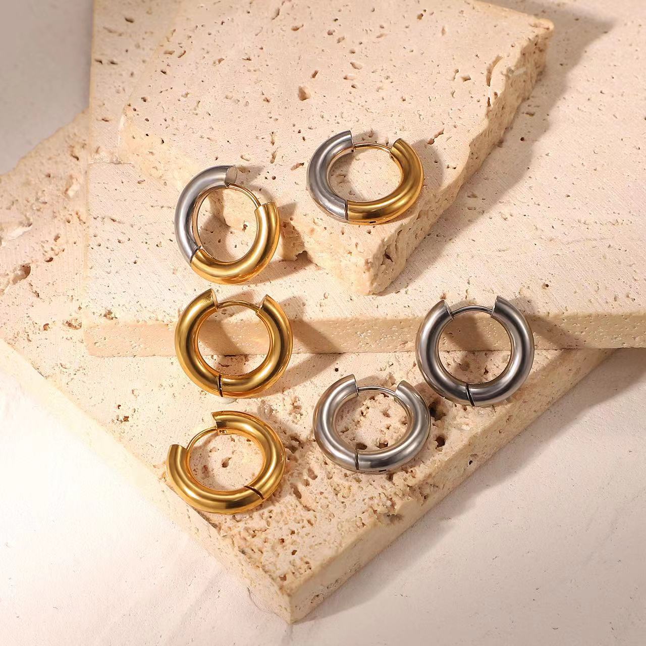 Ins-style titanium steel earrings, simple and fashionable, suitable for both men and women. Gold earrings with round rings and stainless steel earrings pic 34