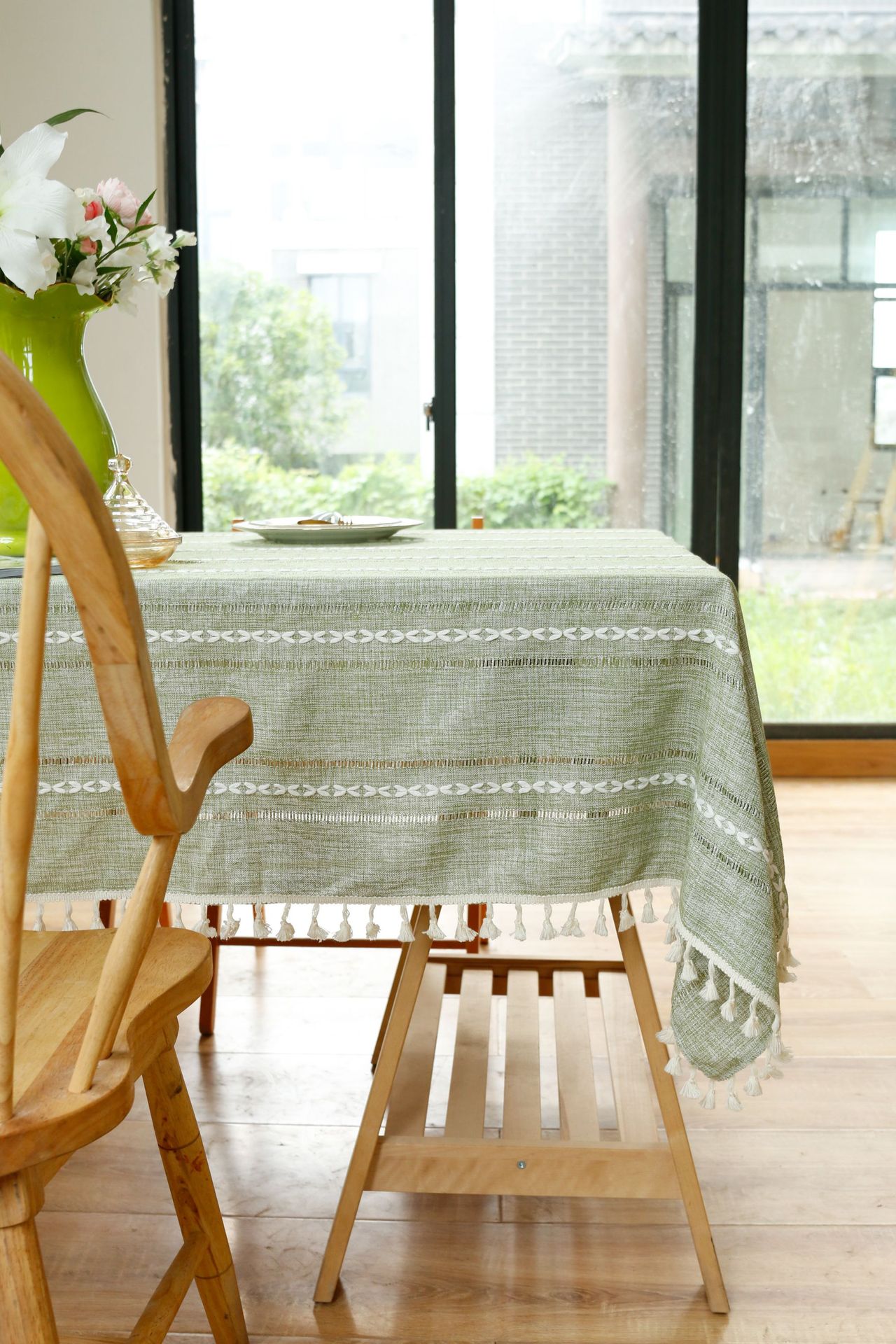 Cross-border retro country tablecloth, green hollowed-out decoration, cotton and linen tablecloth, embroidered decoration, party restaurant picnic mat pic 35