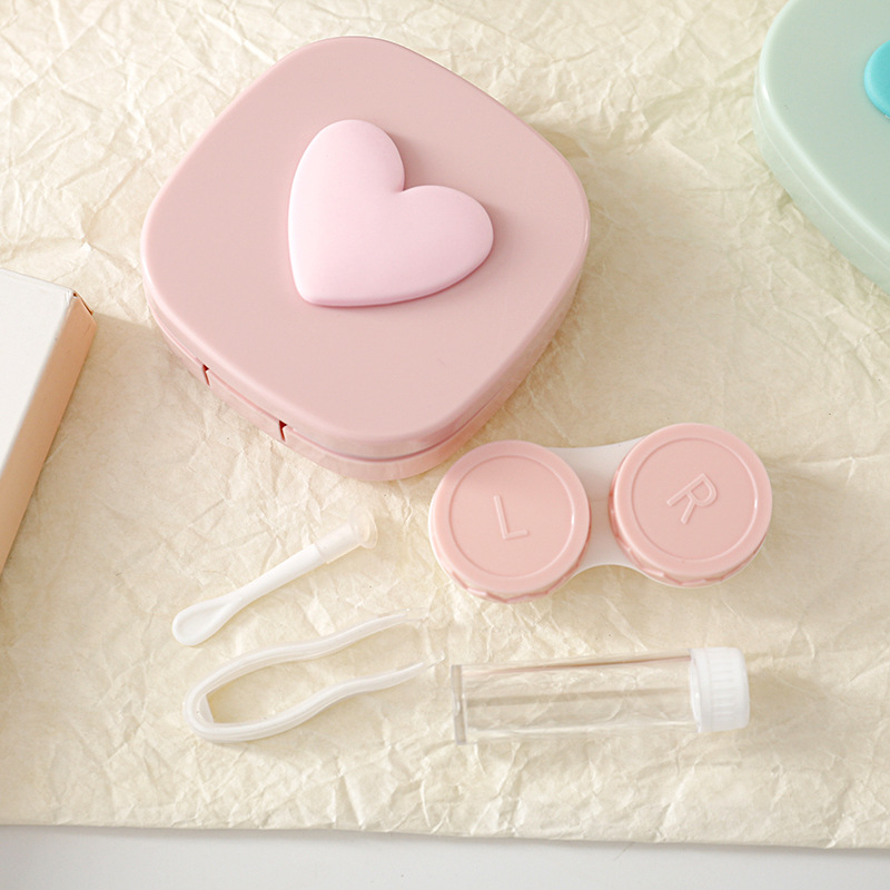 Macaron-colored square heart-shaped contact lens case, beauty contact lens storage box, carrying mirrors, cute glasses, companion box, exclusively for foreign trade pic 16