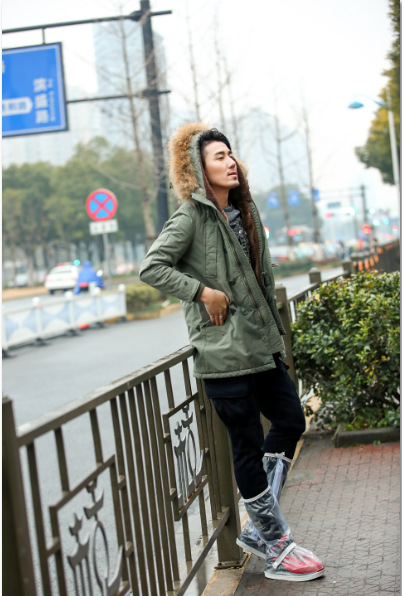 Wholesale of upgraded rainproof shoe covers, high-top thick-soled cycling outdoor waterproof shoe covers in black and white pic 31