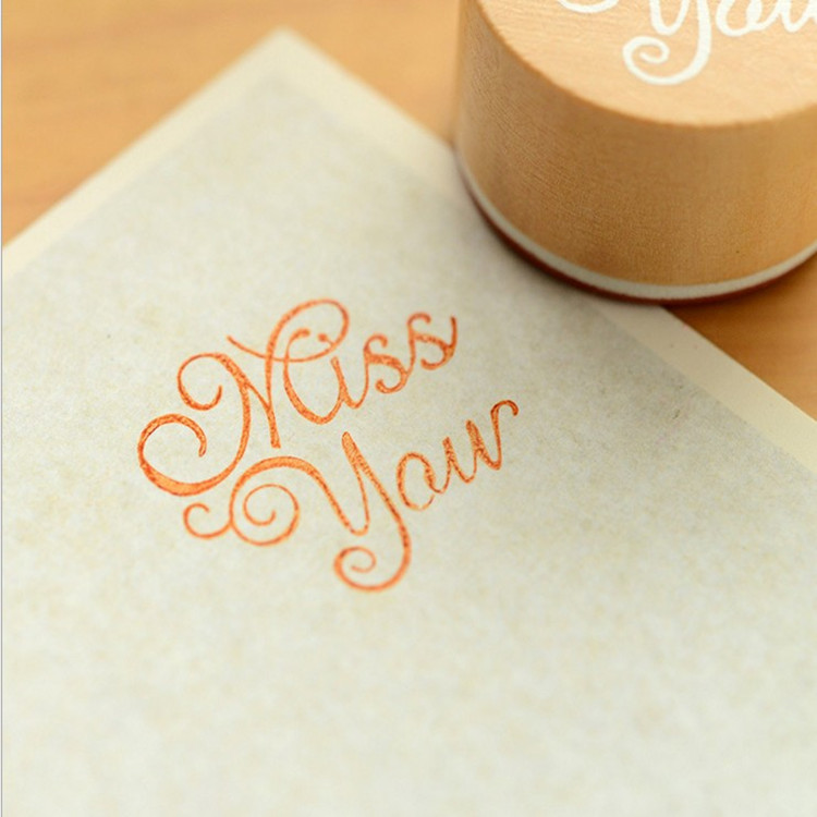 Korean stationery DIY English blessing words, wooden retro round seal planner supplies, letter thank-you words decoration pic 6