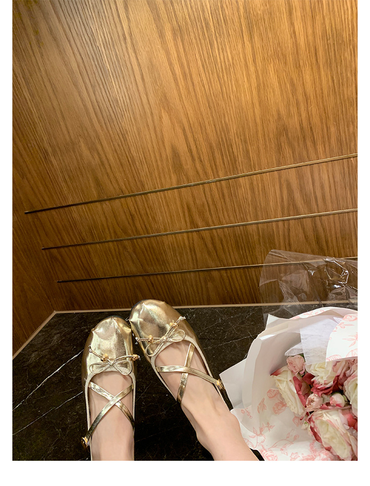 羊皮版~葡萄妈同款少女蝴蝶结交叉带芭蕾舞鞋平底玛丽珍鞋女单鞋详情49