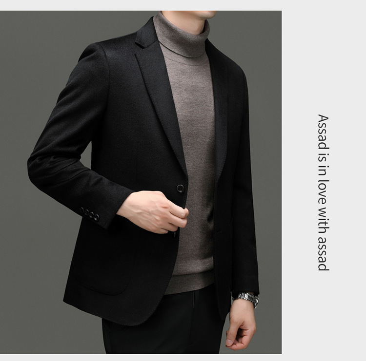 羊毛羊绒西服男高档商务休闲时尚桑蚕丝西装英伦秋冬厚款外套男装详情47