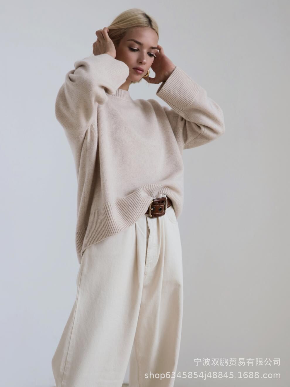 秋冬跨境俄罗斯爆款女装针织衫圆领纯色宽松毛衣欧美详情9