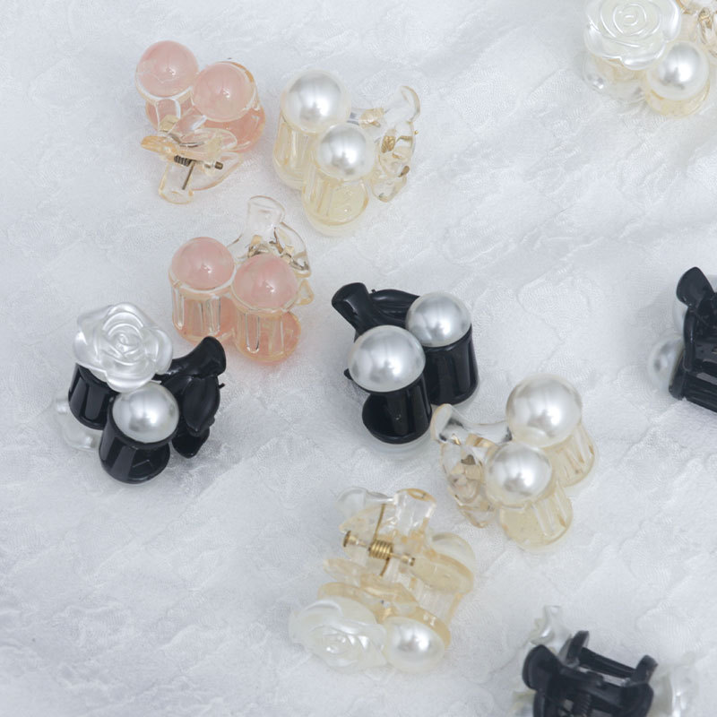 新款diy奶油胶手工发夹饰品配件黑色迷你几何小抓夹珍珠刘海夹详情3