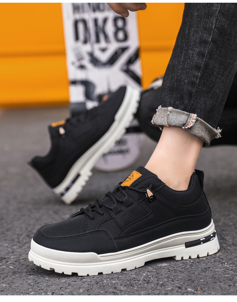 秋冬复古男士休闲鞋皮面防水耐磨男士板鞋潮流百搭软底户外运动鞋详情13