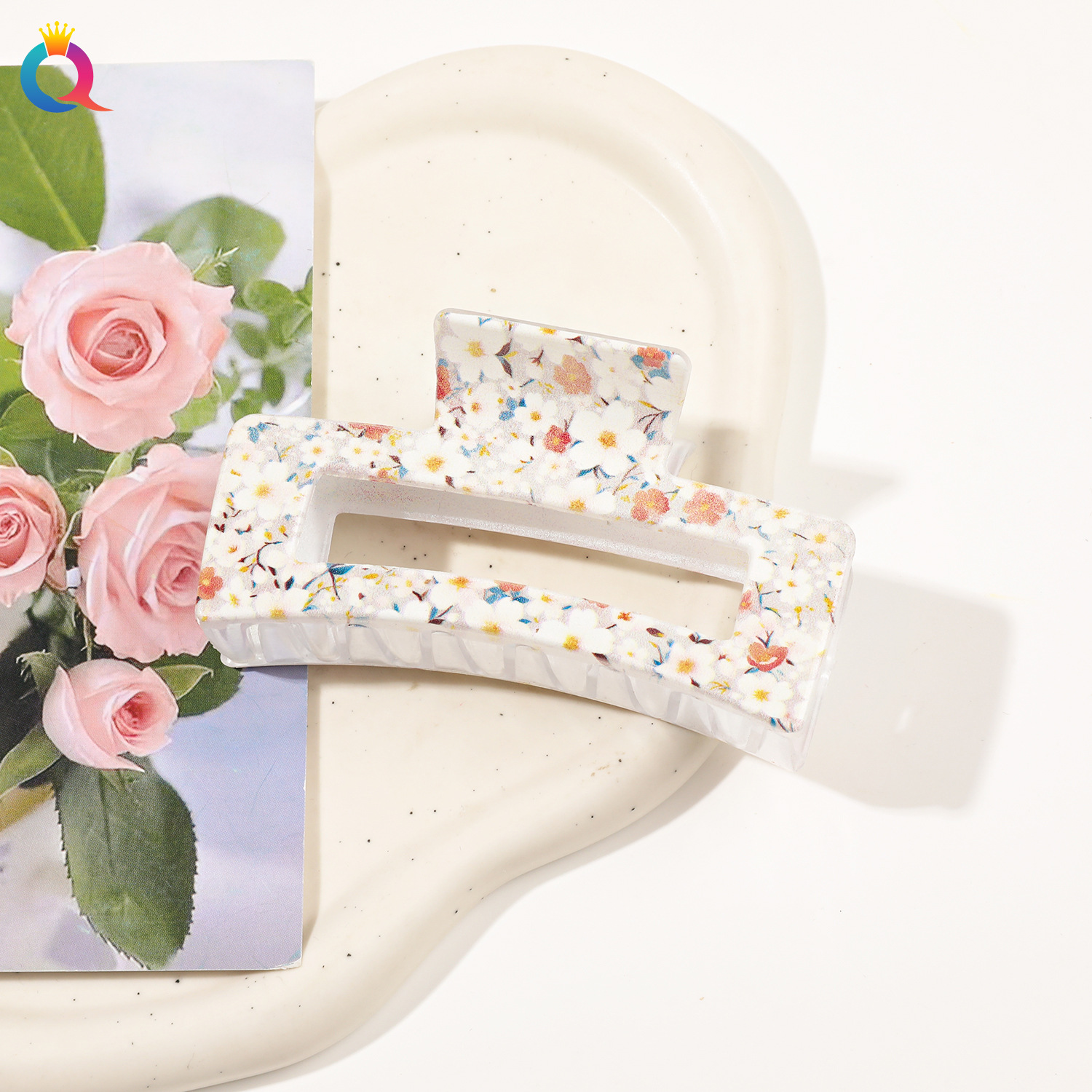 奇阅新款时尚UV印花方形抓夹女欧美创意盘发发夹小清新鲨鱼夹批发详情16