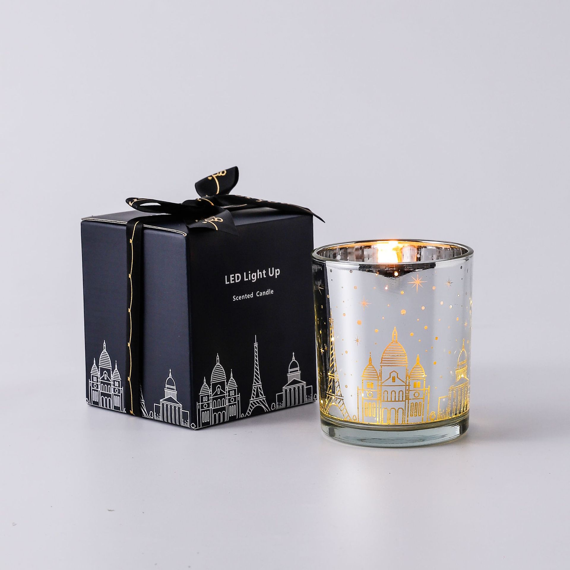 城市星空街景蜡烛玻璃杯烛台空杯电镀激光镂空LED光感香薰蜡烛杯详情17