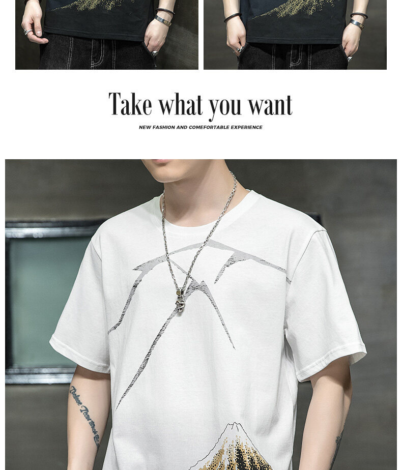 短袖t恤男士夏季新款潮牌ins休闲半袖体恤衫火山岩印花男装上衣服详情20