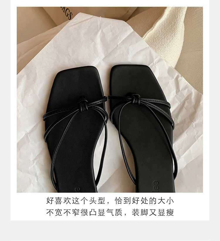 羊皮版葡萄妈同款法式方头高跟鞋细带粗跟平底拖鞋女夏季扭结凉拖详情14