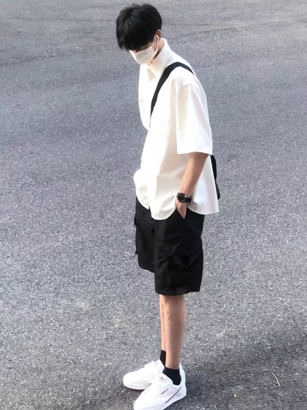 2023新款夏季痞帅宽松纯白色高级感衬衫男士短袖休闲衬衣一件代发详情15