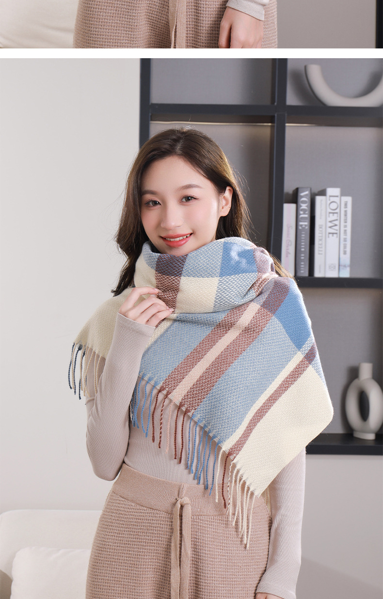 Check scarf Women 2023 Winter New style fashionable, versatile and warm imitation fashion cashmere scarf shawl factory wholesale pic 15