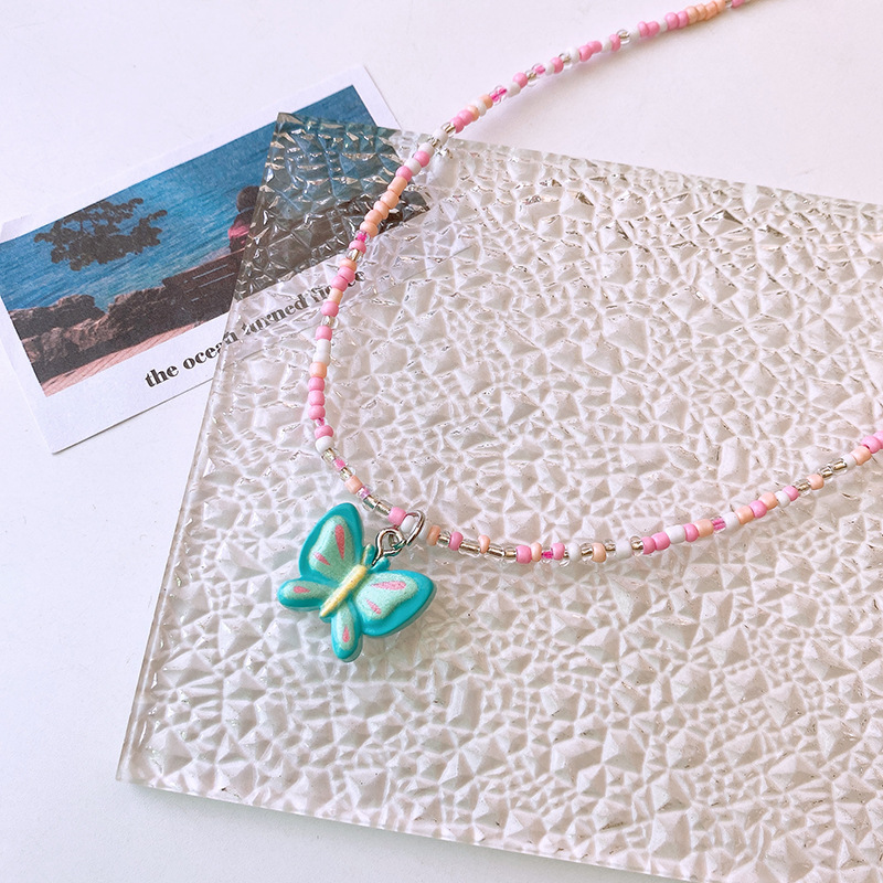 日韩彩色串珠项链童趣卡通可爱儿童蝴蝶爱心锁骨链多巴胺少女饰品详情23