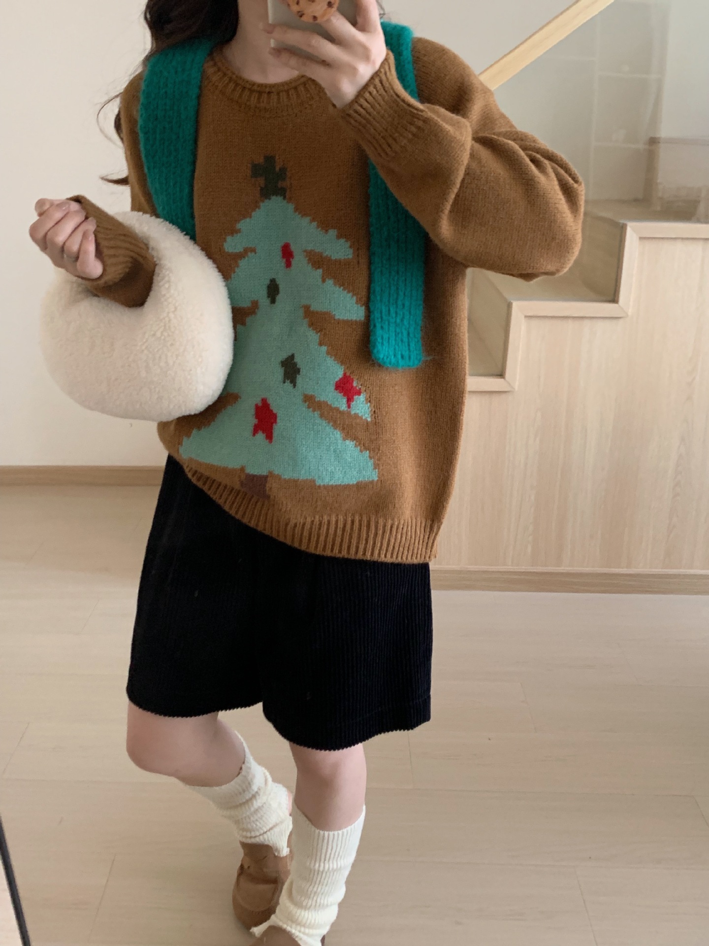 韩系圣诞树复古提花圆领毛衣女秋冬新款宽松慵懒风加厚针织衫上衣详情11