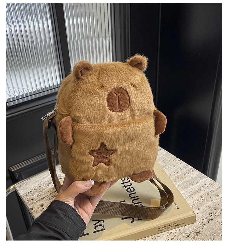 卡通玩偶稀奇古怪奇怪可爱包包女生2024新款棕色小熊毛绒包斜挎包详情1