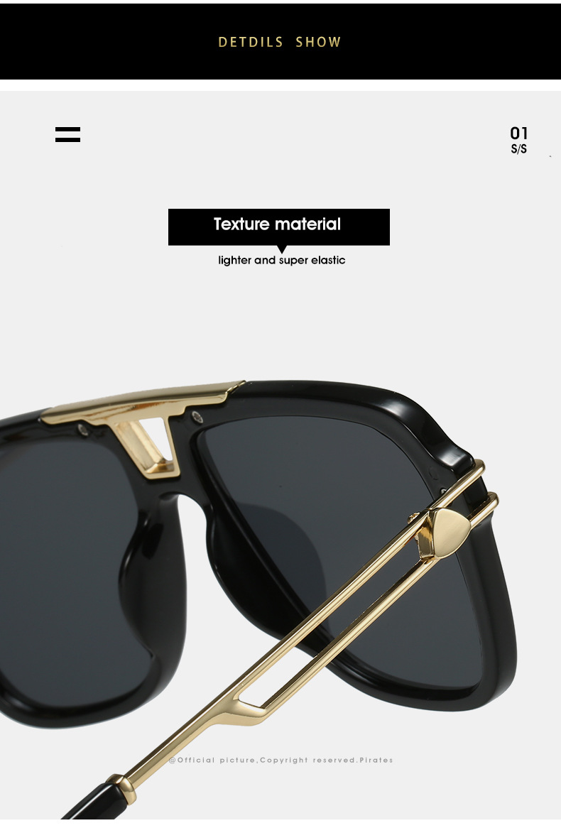 2022 New style European and American sunglasses, artistic square frame crossbeam sunshade, sun protection, perforated metal leg sunglasses for women pic 14