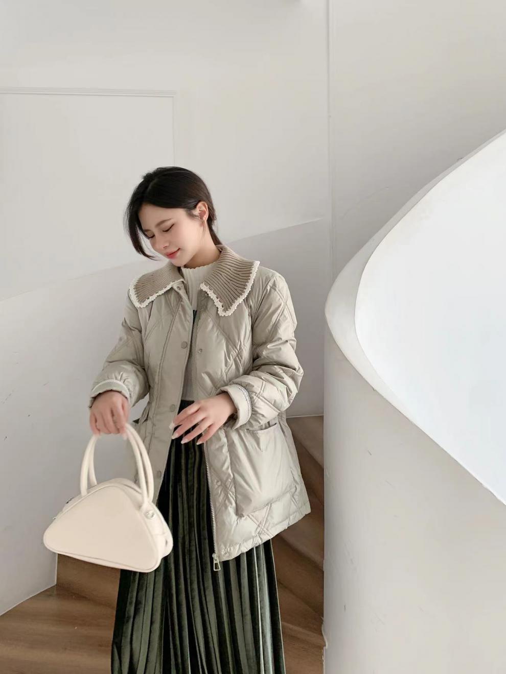 2022新款羽绒服女小香风短款韩版针织娃娃领时尚小个子冬外套潮详情30