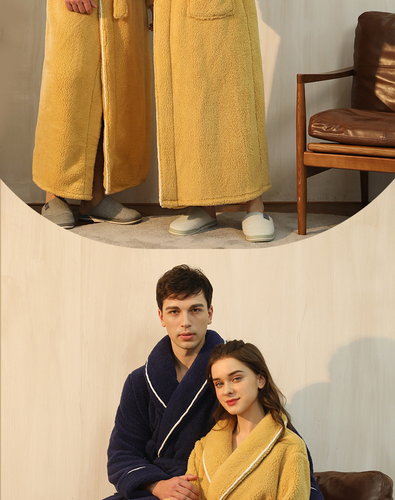 秋冬季加厚舒棉绒睡袍男士冬天加肥大码轻奢情侣浴袍女加长款睡衣详情14