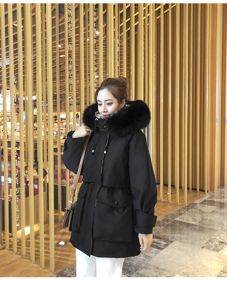 实拍羽绒棉服女小个子爆款中长款加厚韩版真毛领工装详情18