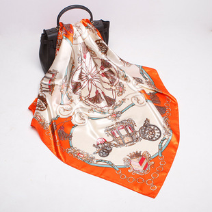 大方巾90cm女士礼品丝巾春秋新款围巾 缎面仿真丝印花大披肩批发详情12