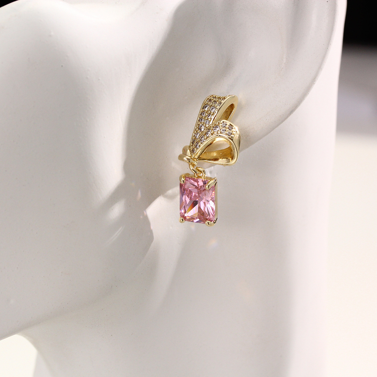 水晶耳坠蝴蝶结精致耳饰纯度镀金微镶锆石小众设计厂家批发S925针详情10