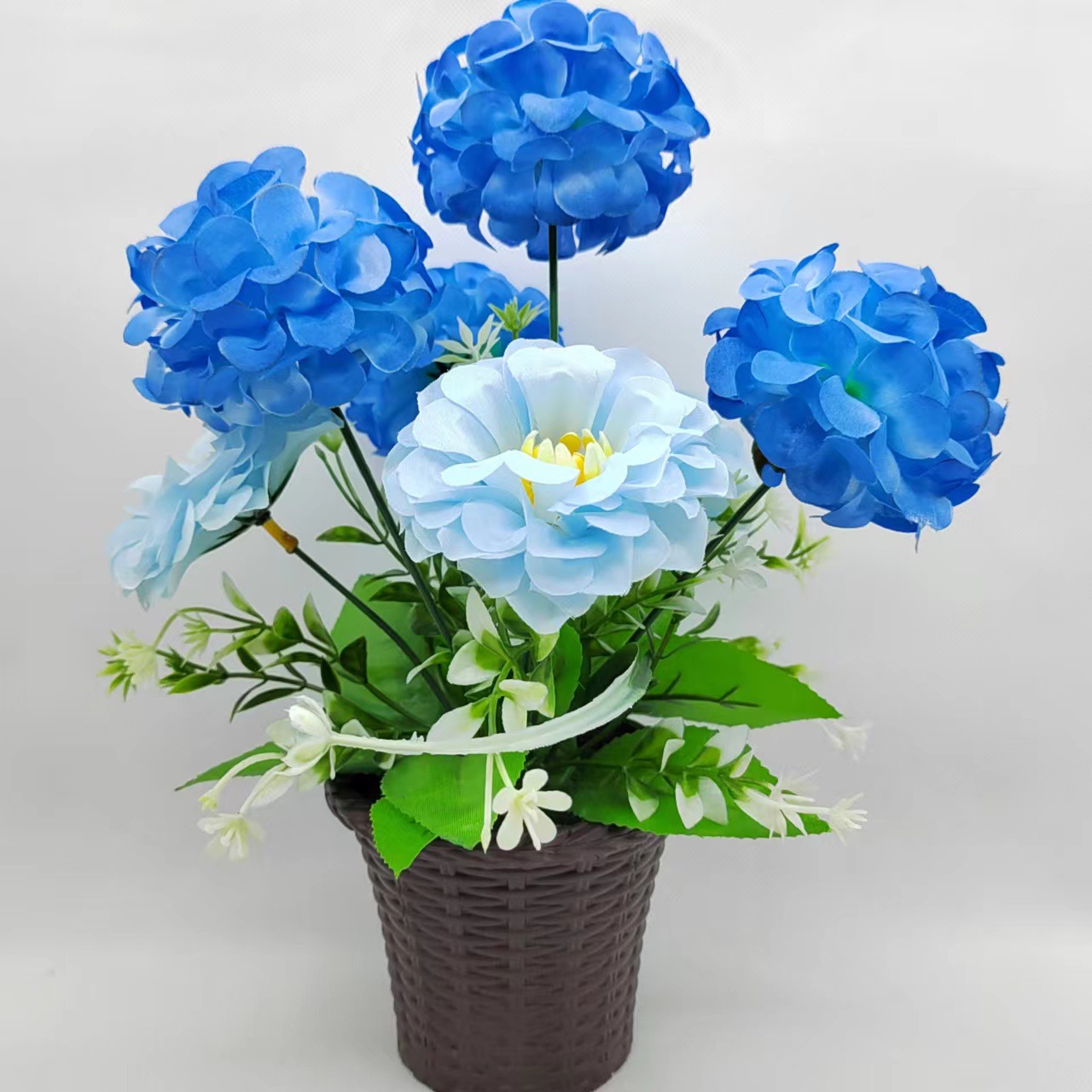 Artificial bamboo basket hydrangea bonsai ornaments, interior decoration, home desktop ornaments, artificial hydrangea artificial flower decorations pic 2