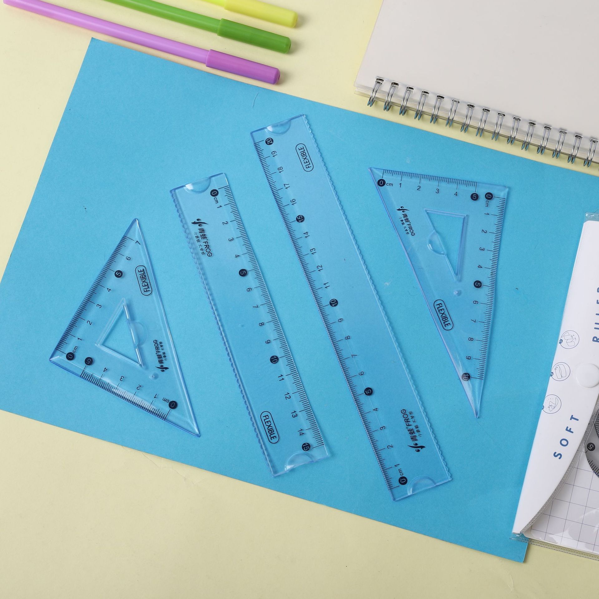 Wholesale of creative flexible rulers for exams, 20cm rulers for primary school students, four-piece set of stationery, straight rulers, and set squares for Angle measurement pic 9